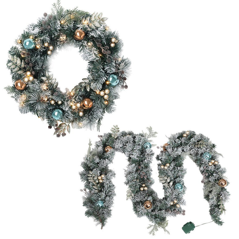 Pre Lit Frosted Snow Christmas Garland with Wreath Set - Occasions > Christmas - Rivercity House & Home Co. (ABN 18 642 972 209) - Affordable Modern Furniture Australia