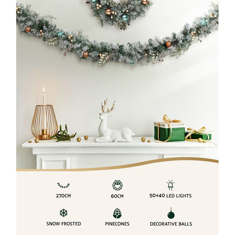 Pre Lit Frosted Snow Christmas Garland with Wreath Set - Occasions > Christmas - Rivercity House & Home Co. (ABN 18 642 972 209) - Affordable Modern Furniture Australia