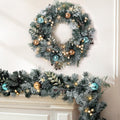 Pre Lit Frosted Snow Christmas Garland with Wreath Set