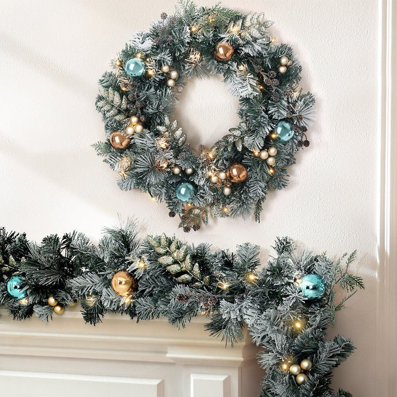 Pre Lit Frosted Snow Christmas Garland with Wreath Set - Occasions > Christmas - Rivercity House & Home Co. (ABN 18 642 972 209) - Affordable Modern Furniture Australia