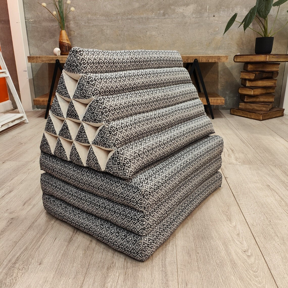Jumbo Thai Triangle Pillow Three-Folds Black & White - Home & Garden > Decor - Rivercity House & Home Co. (ABN 18 642 972 209) - Affordable Modern Furniture Australia