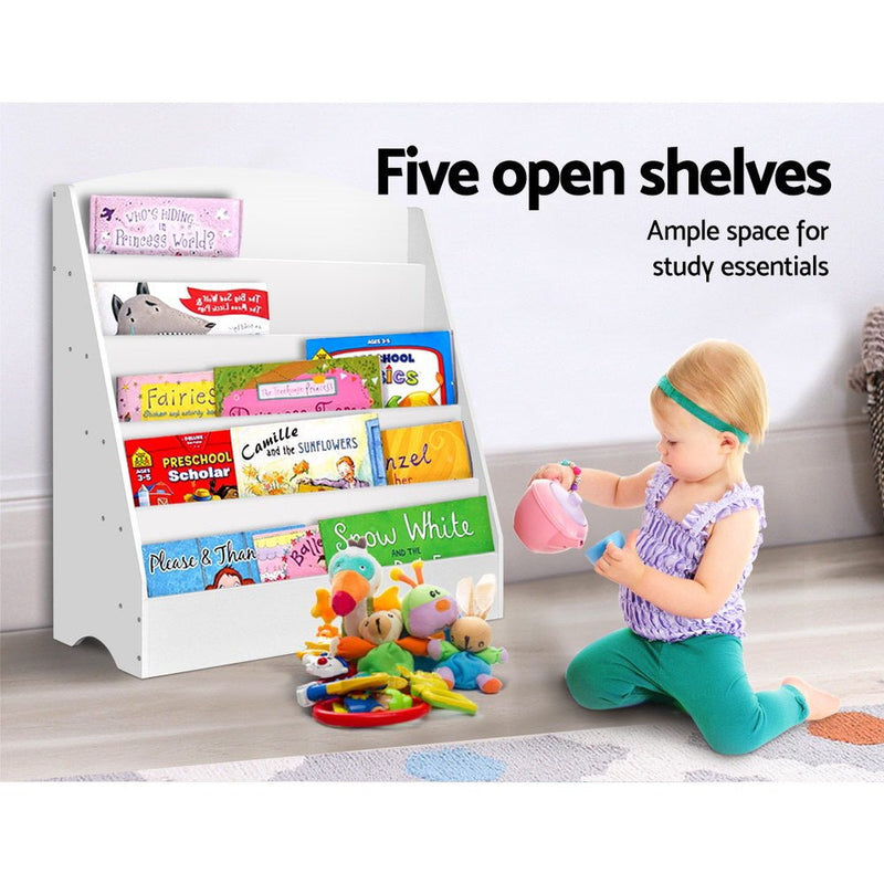 5 Tiers Kids Bookshelf Magazine Shelf Organiser Bookcase Display Rack White - Baby & Kids > Kid's Furniture - Rivercity House & Home Co. (ABN 18 642 972 209) - Affordable Modern Furniture Australia