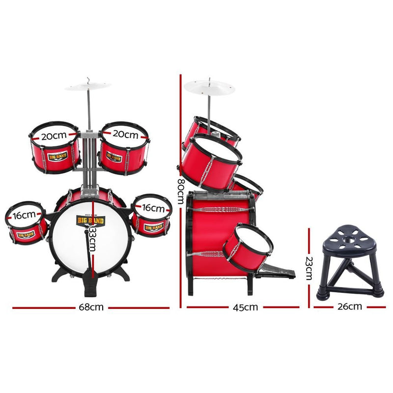 Kids 7 Drum Set Junior Drums Kit Musical Play Toys Childrens Mini Big Band - Baby & Kids > Toys - Rivercity House & Home Co. (ABN 18 642 972 209) - Affordable Modern Furniture Australia