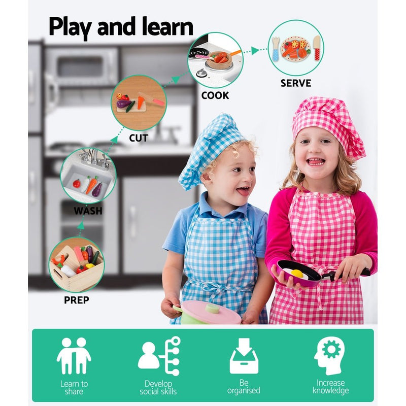 Keezi Kids Kitchen Set Pretend Play Food Sets Childrens Utensils Toys Black - Baby & Kids > Toys - Rivercity House & Home Co. (ABN 18 642 972 209)