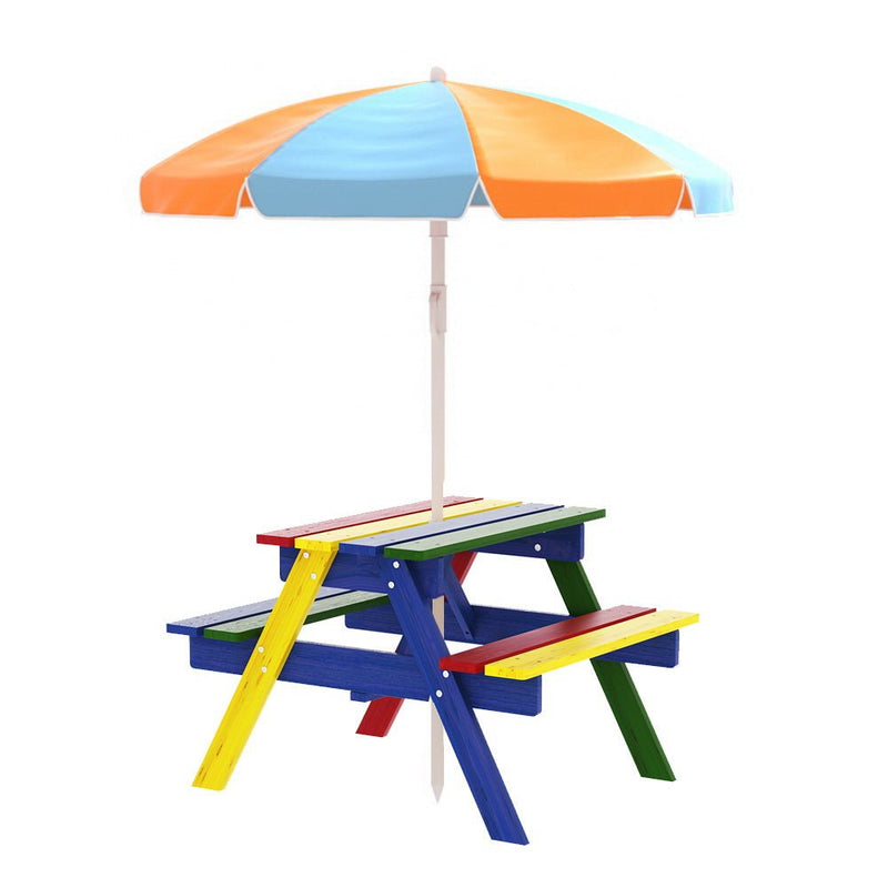 Kids Outdoor Table and Chairs Picnic Bench Seat Umbrella Colourful Wooden - Baby & Kids > Kid's Furniture - Rivercity House & Home Co. (ABN 18 642 972 209) - Affordable Modern Furniture Australia