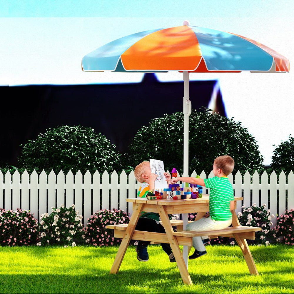 Kids Outdoor Table and Chairs Picnic Bench Set Umbrella Water Sand Pit Box - Baby & Kids > Kid's Furniture - Rivercity House & Home Co. (ABN 18 642 972 209) - Affordable Modern Furniture Australia