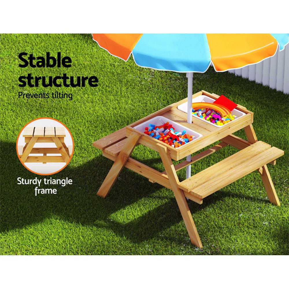 Kids Outdoor Table and Chairs Picnic Bench Set Umbrella Water Sand Pit Box - Baby & Kids > Kid's Furniture - Rivercity House & Home Co. (ABN 18 642 972 209) - Affordable Modern Furniture Australia