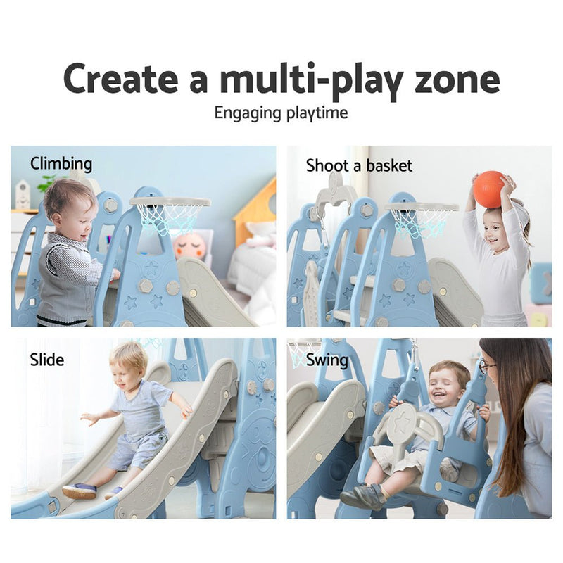 Keezi Kids Slide Swing Set Basketball Hoop Outdoor Playground Toys 170cm Blue - Baby & Kids > Toys - Rivercity House & Home Co. (ABN 18 642 972 209)