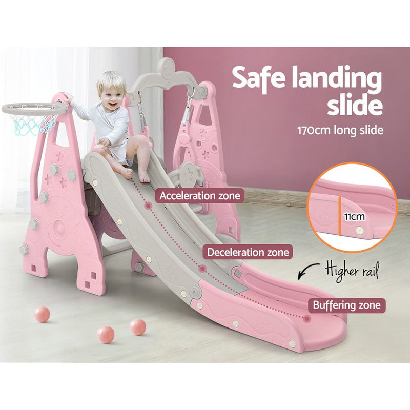 Keezi Kids Slide Swing Set Basketball Hoop Outdoor Playground Toys 170cm Pink - Baby & Kids > Toys - Rivercity House & Home Co. (ABN 18 642 972 209)
