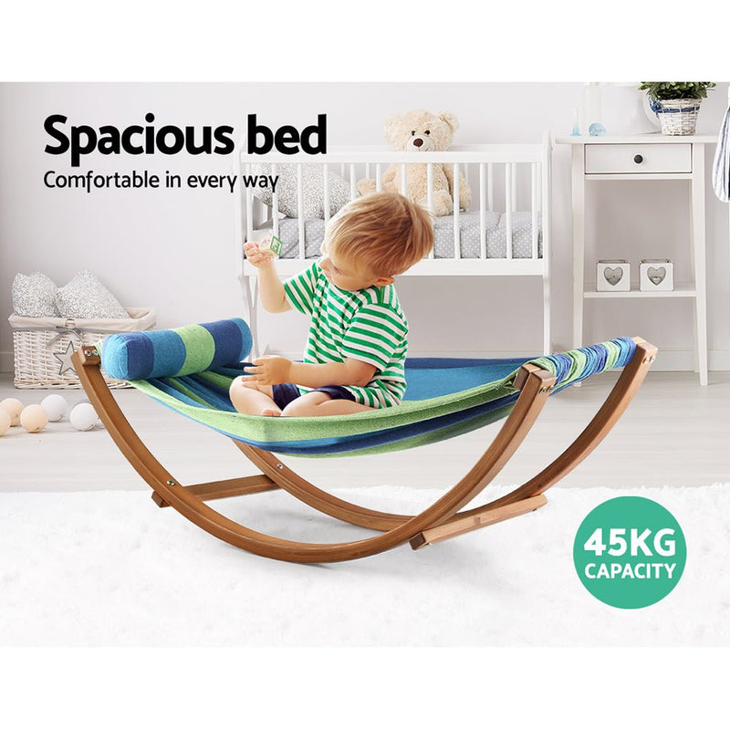 Kids Timber Hammock Bed Swing - Blue - Home & Garden > Hammocks - Rivercity House & Home Co. (ABN 18 642 972 209) - Affordable Modern Furniture Australia