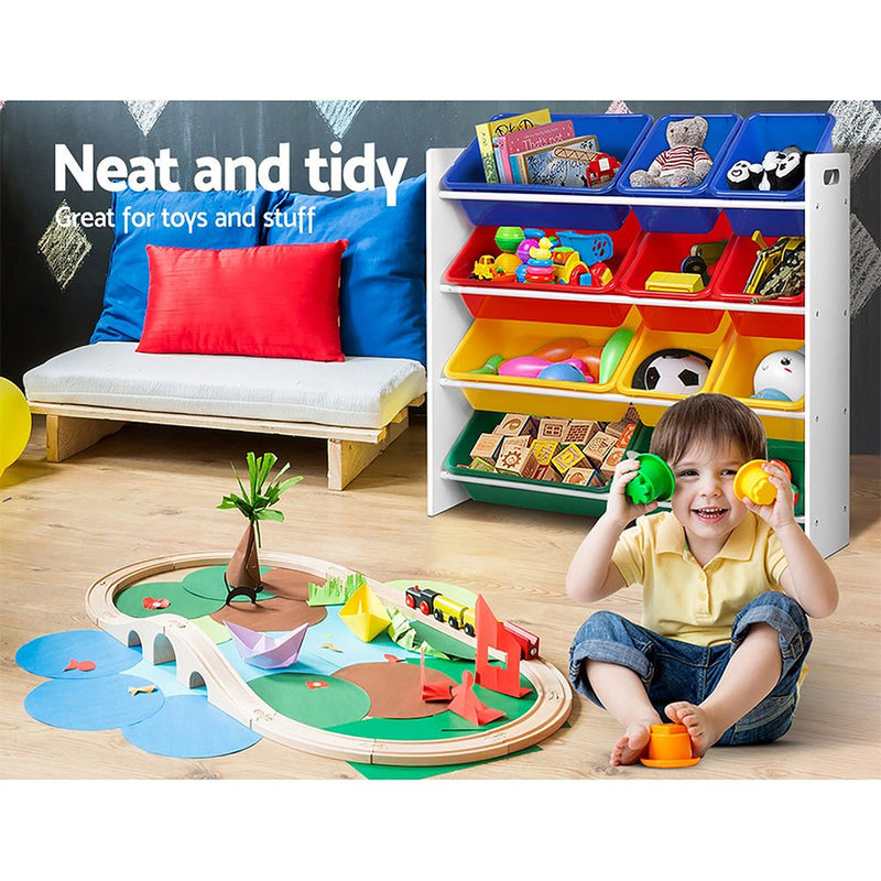 Keezi Kids Toy Box 12 Bins Bookshelf Organiser Children Storage Rack - Baby & Kids > Kid's Furniture - Rivercity House & Home Co. (ABN 18 642 972 209)