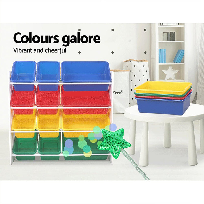 Keezi Kids Toy Box 12 Bins Bookshelf Organiser Children Storage Rack - Baby & Kids > Kid's Furniture - Rivercity House & Home Co. (ABN 18 642 972 209)