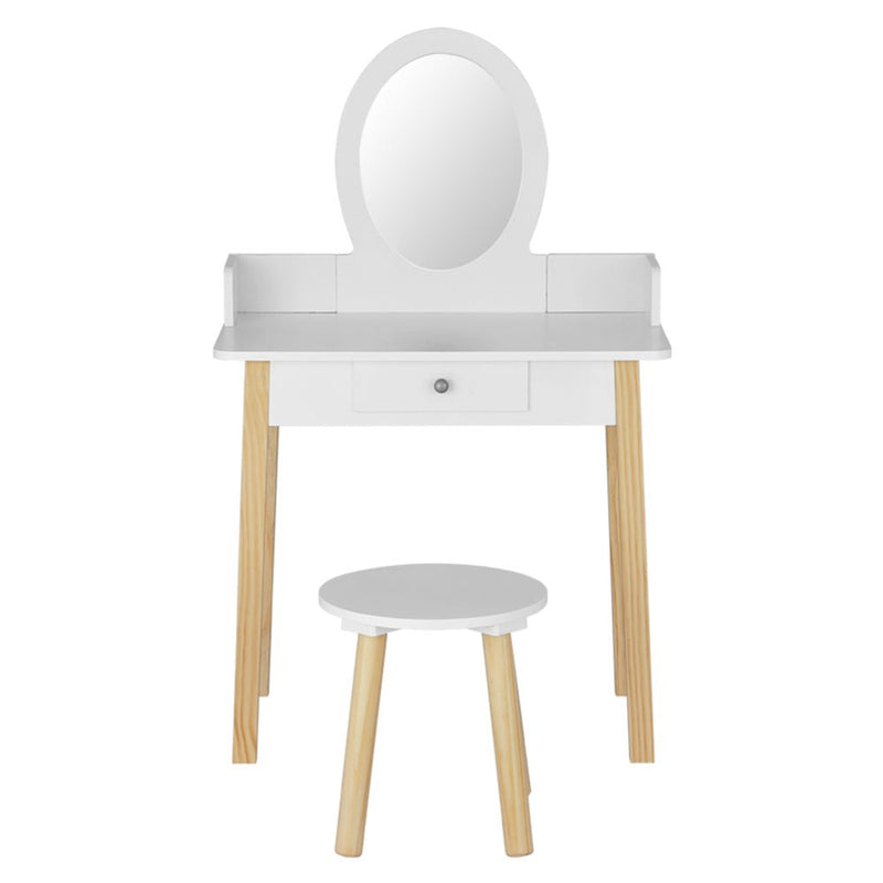 Kids Vanity Makeup Dressing Table Chair Set Wooden Leg Drawer Mirror White - Furniture > Bedroom - Rivercity House & Home Co. (ABN 18 642 972 209) - Affordable Modern Furniture Australia