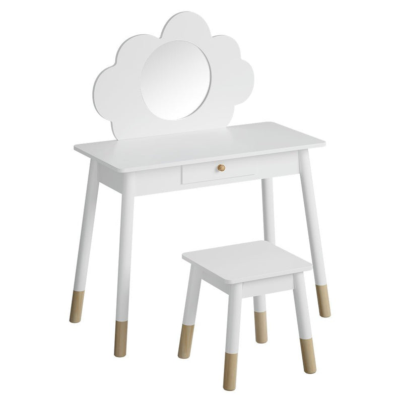 Keezi Kids Vanity Makeup Dressing Table Chair Set Wooden Mirror Drawer White - Furniture > Bedroom - Rivercity House & Home Co. (ABN 18 642 972 209)