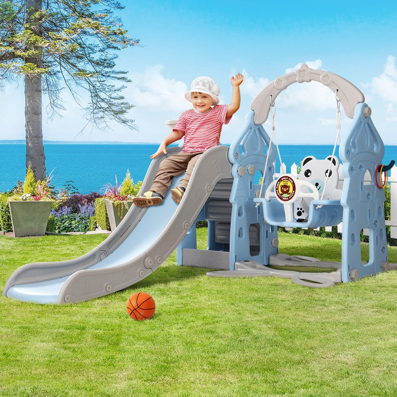 Kids 170cm Slide and Swing Set Playground Basketball Hoop Ring Outdoor Toys Blue - Baby & Kids > Toys - Rivercity House & Home Co. (ABN 18 642 972 209) - Affordable Modern Furniture Australia