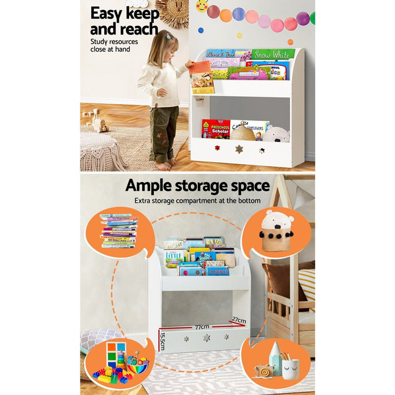 Kids Bookshelf Children Toy Storage Magazine Rack Organiser Bookcase White - Baby & Kids > Kid's Furniture - Rivercity House & Home Co. (ABN 18 642 972 209)