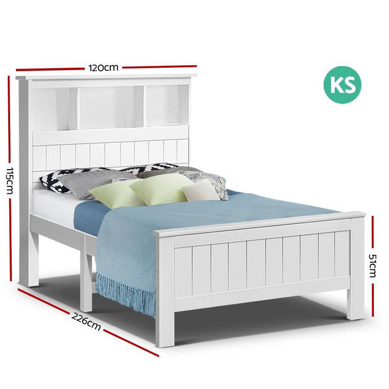 Kids Conqueror Wooden Timber King Single Bed Frame with Shelving White - Rivercity House & Home Co. (ABN 18 642 972 209) - Affordable Modern Furniture Australia