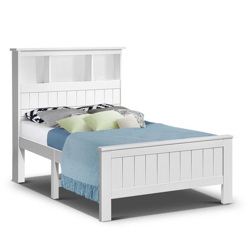 Kids Conqueror Wooden Timber King Single Bed Frame with Shelving White - Rivercity House & Home Co. (ABN 18 642 972 209) - Affordable Modern Furniture Australia