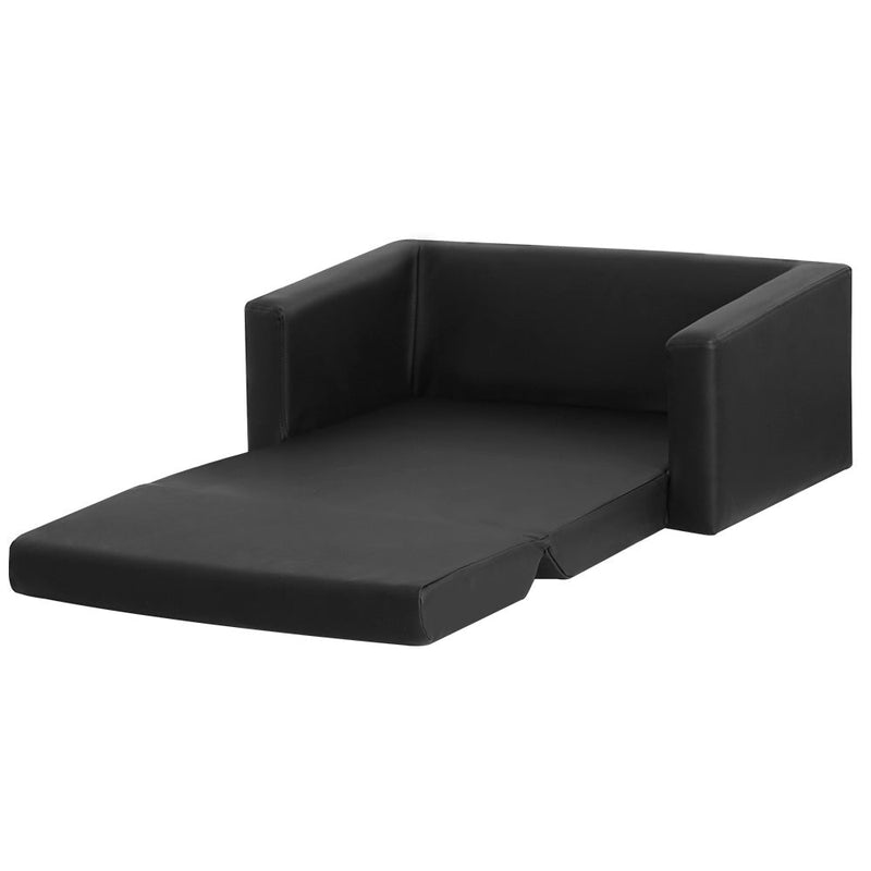 Kids Convertible Sofa 2 Seater Black PU Leather Children Couch Lounger - Baby & Kids > Kid's Furniture - Rivercity House & Home Co. (ABN 18 642 972 209)