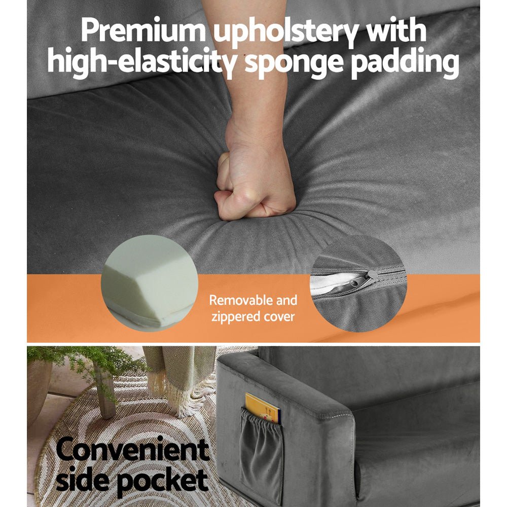 Kids Convertible Sofa 2 Seater Children Flip Open Couch Lounger Grey - Baby & Kids > Kid's Furniture - Rivercity House & Home Co. (ABN 18 642 972 209) - Affordable Modern Furniture Australia