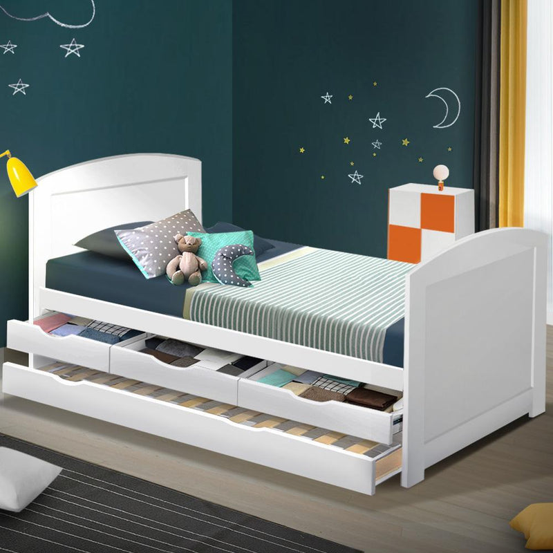 Kids Duncan Wooden Single Size Trundle Bed Frame White - Furniture > Living Room - Rivercity House & Home Co. (ABN 18 642 972 209) - Affordable Modern Furniture Australia