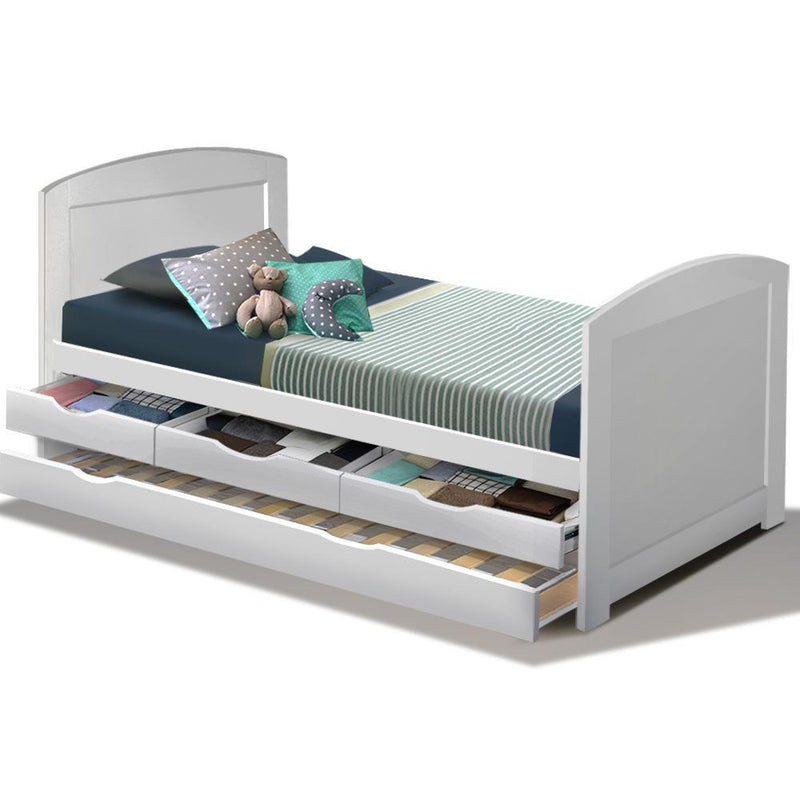 Kids Duncan Wooden Single Size Trundle Bed Frame White - Furniture > Living Room - Rivercity House & Home Co. (ABN 18 642 972 209) - Affordable Modern Furniture Australia