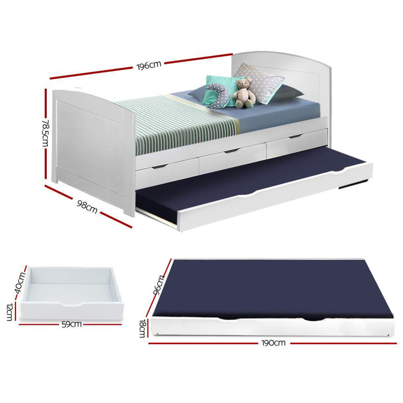 Kids Duncan Wooden Single Size Trundle Bed Frame White - Furniture > Living Room - Rivercity House & Home Co. (ABN 18 642 972 209) - Affordable Modern Furniture Australia