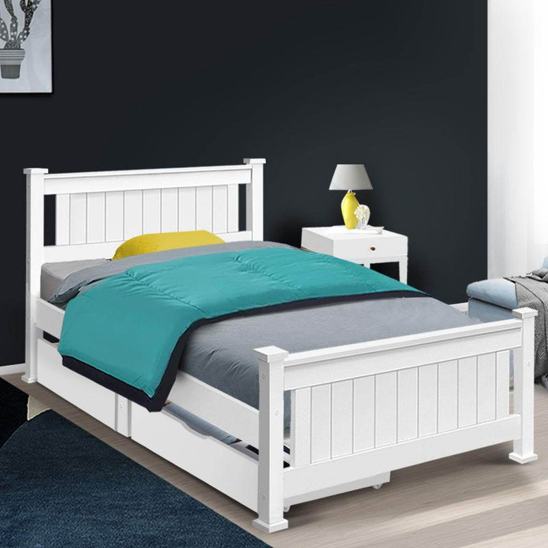 Kids Rio Single Storage Bed With Drawers White - Rivercity House & Home Co. (ABN 18 642 972 209) - Affordable Modern Furniture Australia