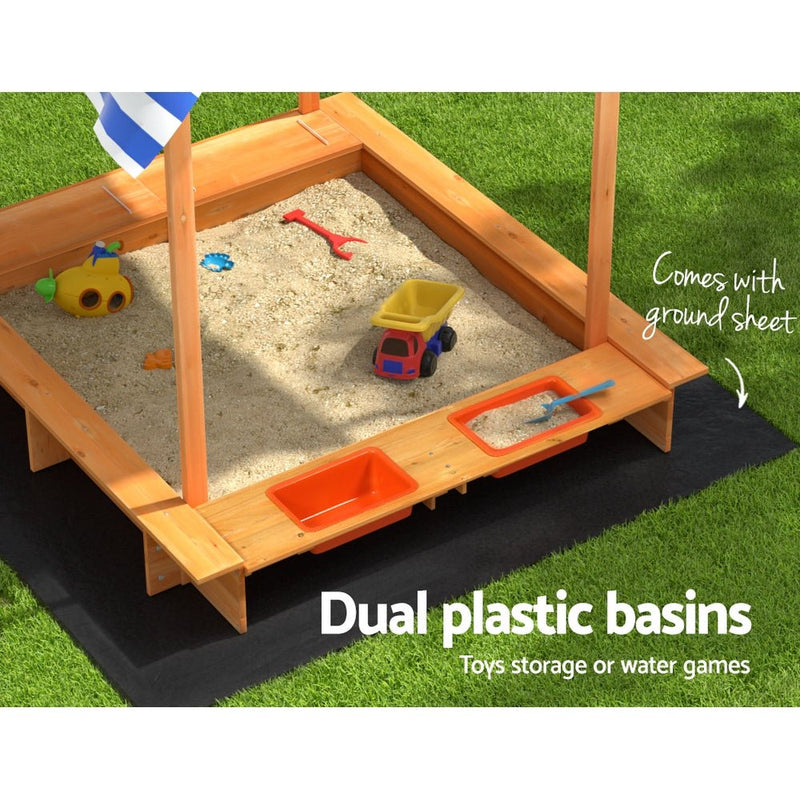 Kids Sandpit Outdoor Toys Wooden Large Sand Pit Water Box Canopy 149cm - Auto Accessories - Rivercity House & Home Co. (ABN 18 642 972 209)