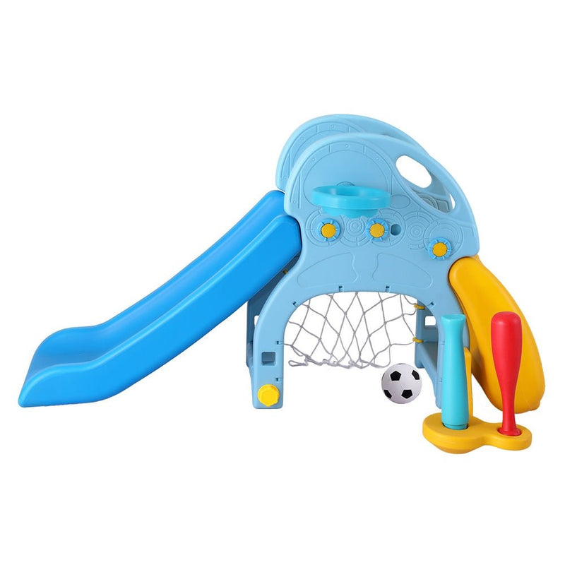 Kids Slide Set Baseball Bat Basketball Hoop Outdoor Playground 120cm Blue - Baby & Kids > Toys - Rivercity House & Home Co. (ABN 18 642 972 209) - Affordable Modern Furniture Australia