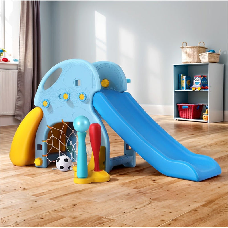 Kids Slide Set Baseball Bat Basketball Hoop Outdoor Playground 120cm Blue - Baby & Kids > Toys - Rivercity House & Home Co. (ABN 18 642 972 209) - Affordable Modern Furniture Australia