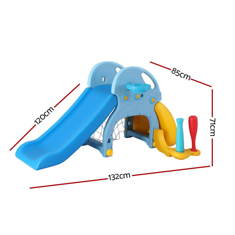 Kids Slide Set Baseball Bat Basketball Hoop Outdoor Playground 120cm Blue - Baby & Kids > Toys - Rivercity House & Home Co. (ABN 18 642 972 209) - Affordable Modern Furniture Australia