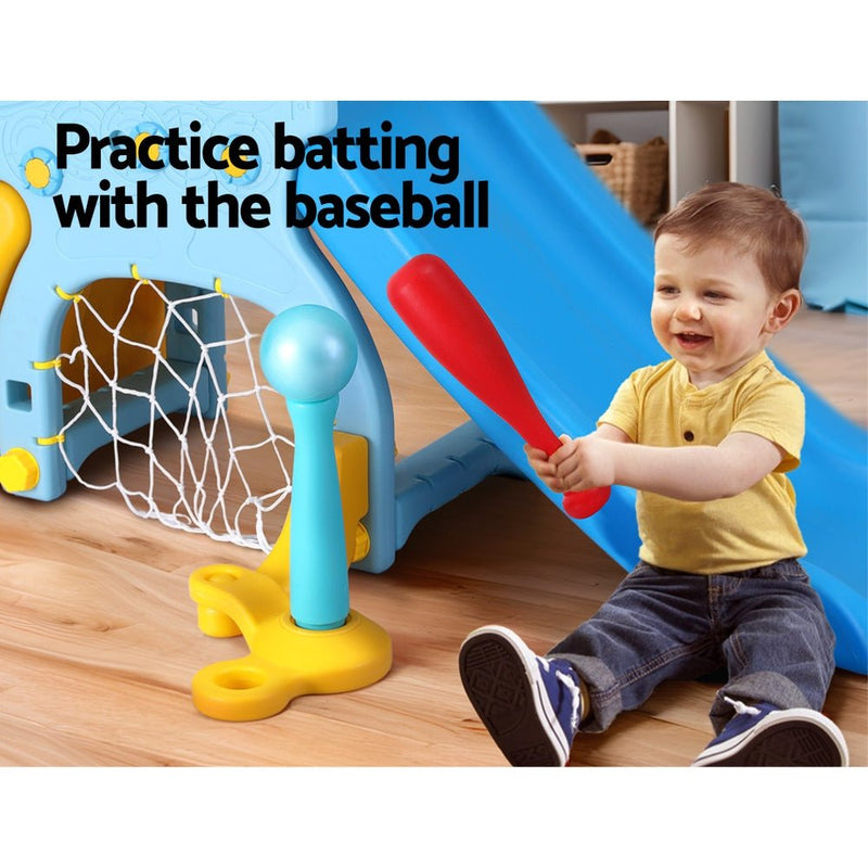 Kids Slide Set Baseball Bat Basketball Hoop Outdoor Playground 120cm Blue - Baby & Kids > Toys - Rivercity House & Home Co. (ABN 18 642 972 209) - Affordable Modern Furniture Australia