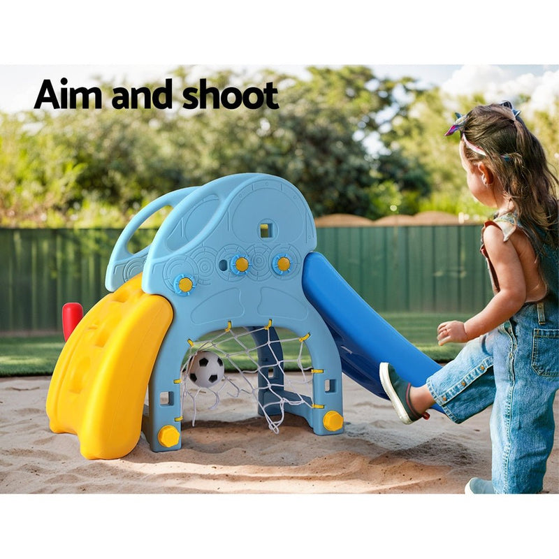 Kids Slide Set Baseball Bat Basketball Hoop Outdoor Playground 120cm Blue - Baby & Kids > Toys - Rivercity House & Home Co. (ABN 18 642 972 209) - Affordable Modern Furniture Australia