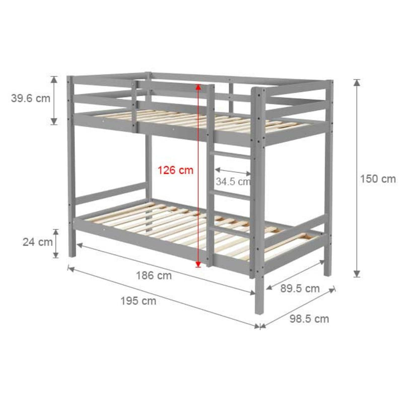 Kids Solid Pinewood Single Bunk Bed Dark Grey - Baby & Kids > Kids Furniture - Rivercity House & Home Co. (ABN 18 642 972 209) - Affordable Modern Furniture Australia