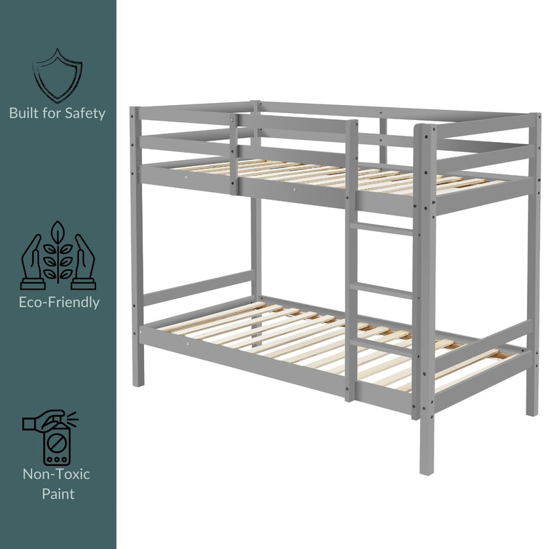 Kids Solid Pinewood Single Bunk Bed Dark Grey - Baby & Kids > Kids Furniture - Rivercity House & Home Co. (ABN 18 642 972 209) - Affordable Modern Furniture Australia