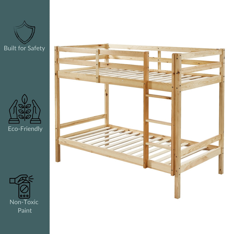 Kids Solid Pinewood Single Bunk Bed Natural - Baby & Kids > Kids Furniture - Rivercity House & Home Co. (ABN 18 642 972 209) - Affordable Modern Furniture Australia