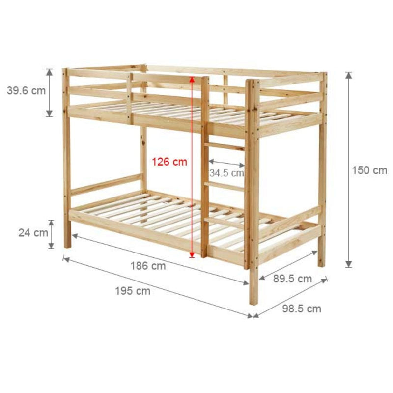 Kids Solid Pinewood Single Bunk Bed Natural - Baby & Kids > Kids Furniture - Rivercity House & Home Co. (ABN 18 642 972 209) - Affordable Modern Furniture Australia