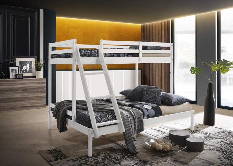 Kids Solid Timber Triple Bunk Bed Single over Double White - Furniture > Bedroom - Rivercity House & Home Co. (ABN 18 642 972 209) - Affordable Modern Furniture Australia