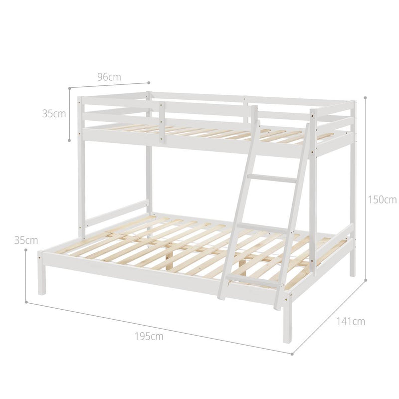 Kids Solid Timber Triple Bunk Bed Single over Double White - Furniture > Bedroom - Rivercity House & Home Co. (ABN 18 642 972 209) - Affordable Modern Furniture Australia