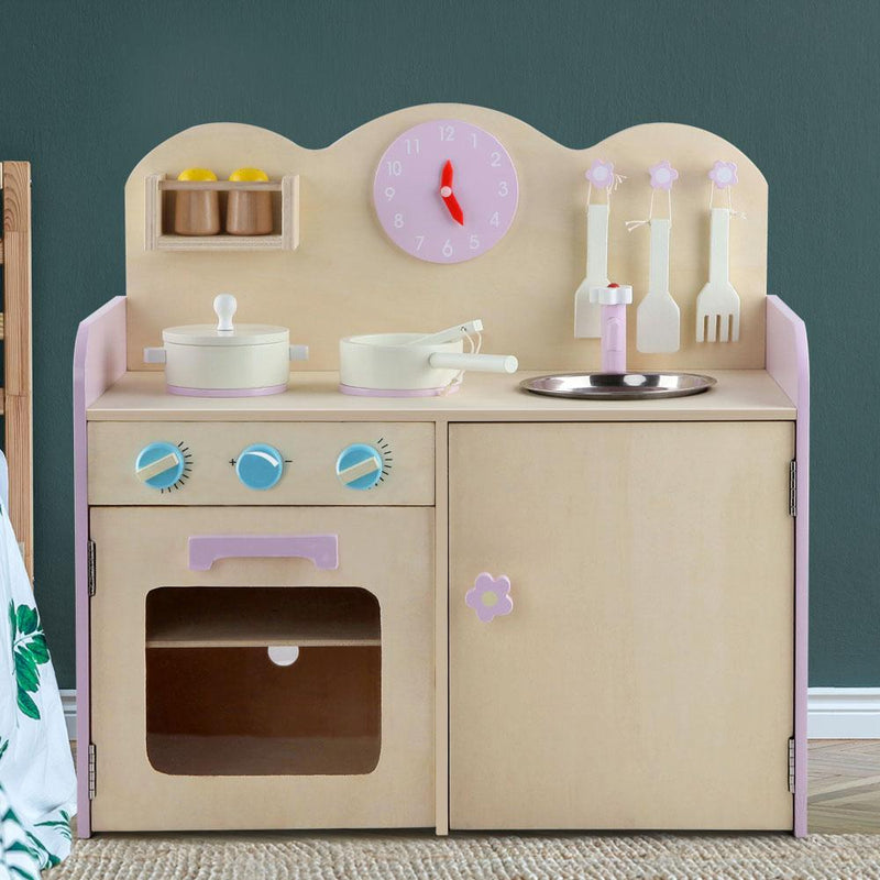 Kids Wooden Kitchen Play Set - Natural & Pink - Baby & Kids - Rivercity House & Home Co. (ABN 18 642 972 209) - Affordable Modern Furniture Australia