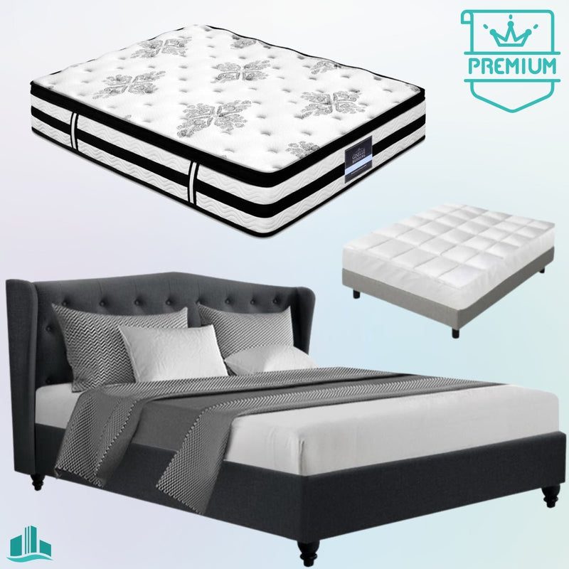 King Premium Package | Altona Bed Charcoal, Algarve Euro Top Mattress (Medium Firm) & Bonus Mattress Topper! - Furniture > Bedroom - Rivercity House & Home Co. (ABN 18 642 972 209)
