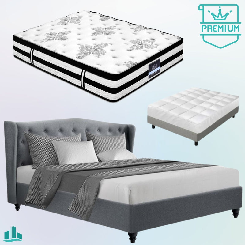 King Premium Package | Altona Bed Grey, Algarve Euro Top Mattress (Medium Firm) & Bonus Mattress Topper! - Furniture > Bedroom - Rivercity House & Home Co. (ABN 18 642 972 209)