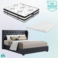 King Premium Package | Elouera Bed Charcoal, Algarve Euro Top Mattress (Medium Firm) & Deluxe Mattress Topper!
