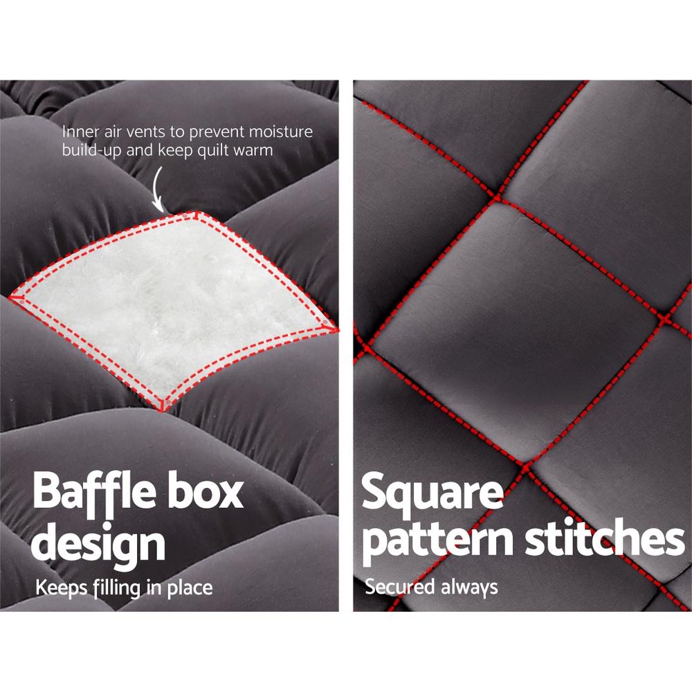 King Single Mattress Topper Pillowtop 1000GSM Charcoal Microfibre Bamboo Fibre Filling Protector - Rivercity House & Home Co. (ABN 18 642 972 209) - Affordable Modern Furniture Australia