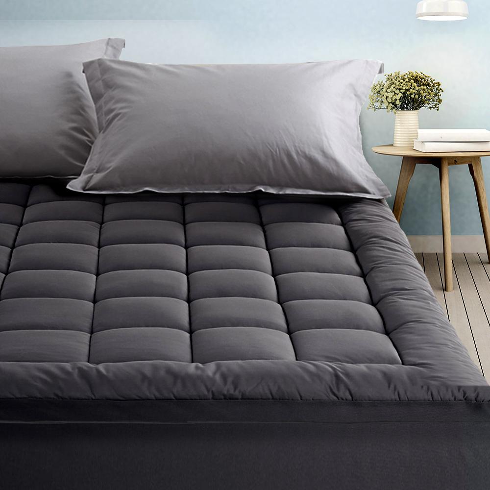 King Single Mattress Topper Pillowtop 1000GSM Charcoal Microfibre Bamboo Fibre Filling Protector - Rivercity House & Home Co. (ABN 18 642 972 209) - Affordable Modern Furniture Australia