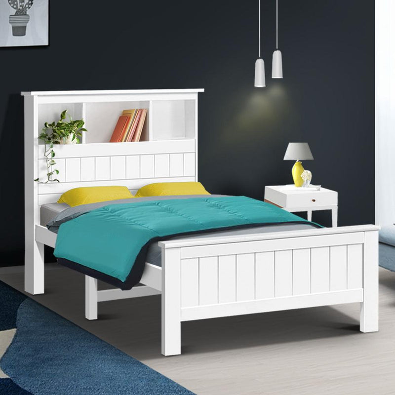 King Single Package | Kids Conqueror Wooden Bed Frame with Shelving White & Bonita Euro Top Mattress (Medium Firm) - Rivercity House & Home Co. (ABN 18 642 972 209)