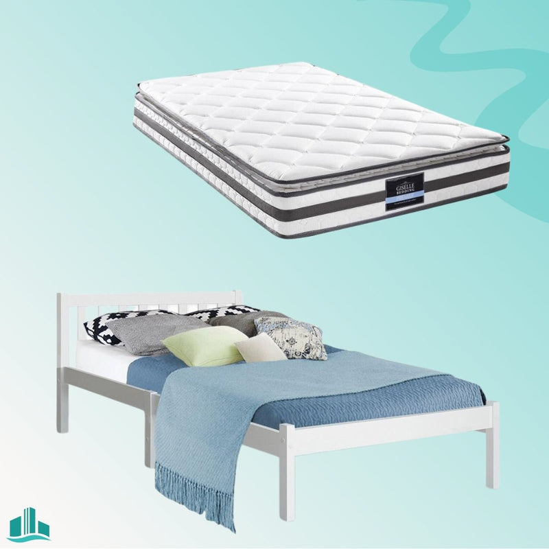 King Single Package | Whitehaven Bed White & Normay Bonnell Spring Pillow Top Mattress (Medium Firm) - Furniture > Bedroom - Rivercity House & Home Co. (ABN 18 642 972 209) - Affordable Modern Furniture Australia