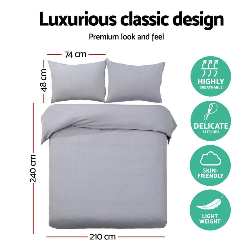 King Size Classic Quilt Cover Set - Grey - Rivercity House & Home Co. (ABN 18 642 972 209) - Affordable Modern Furniture Australia