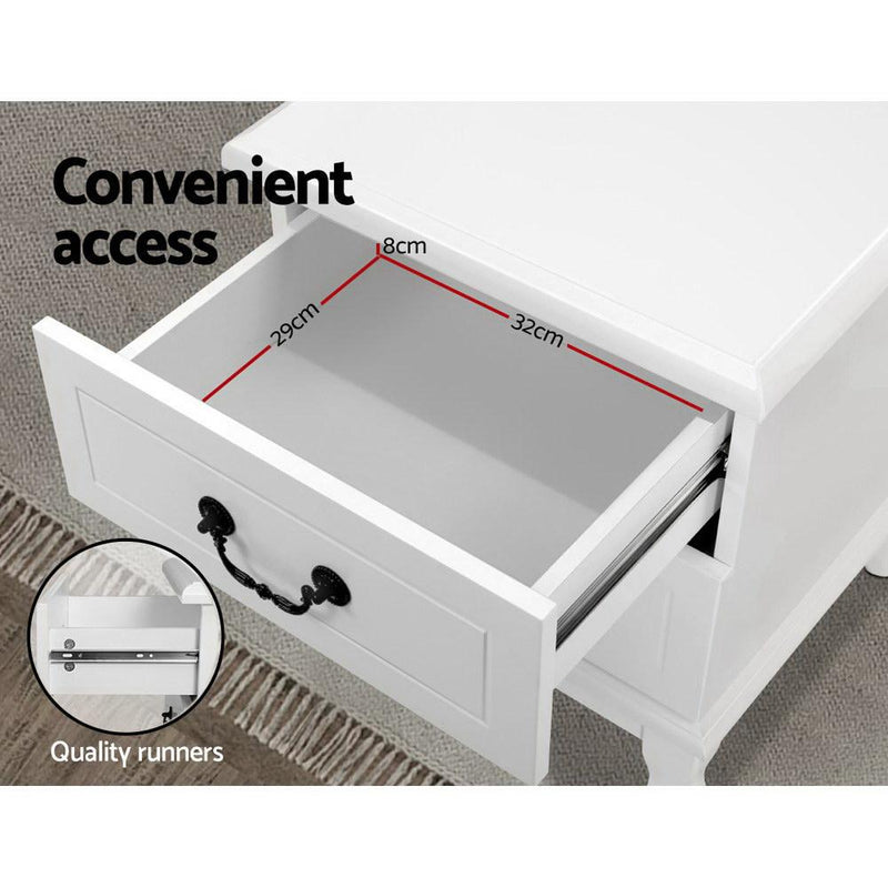 Kubi Bedside Table with 2 Drawers - White - Rivercity House & Home Co. (ABN 18 642 972 209) - Affordable Modern Furniture Australia